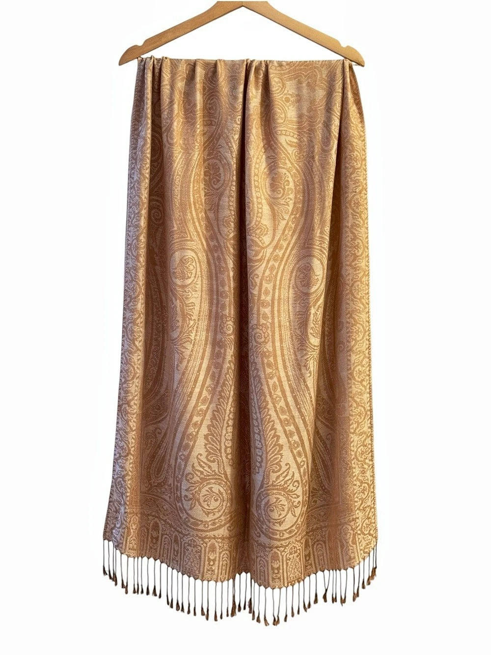 Vintage Cashmere Paisley Fringe Scarf in Brown & Gold